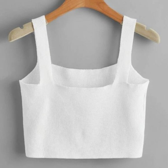 White Ribbed Cropped Tank Top - Picture 6 of 11